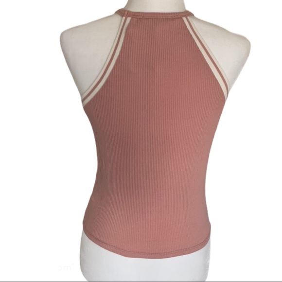 Pink Ribbed Racer Halter Tank Top - Picture 2 of 3